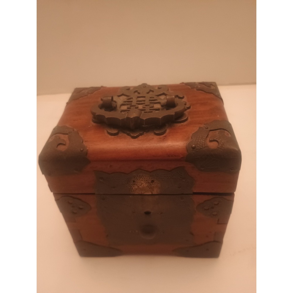 Vintage Wood & Metal Storage Box Original Old Hand Crafted 5" X 3 1/2 X 5" Tall